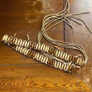Y2K Wood Bead Tan Brown Tie-on Waist Hip Belt